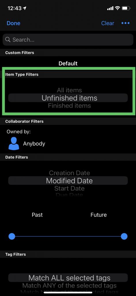 Filter by unfinished items