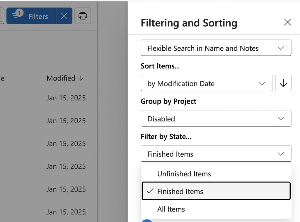 Viewing completed items in Priority Matrix