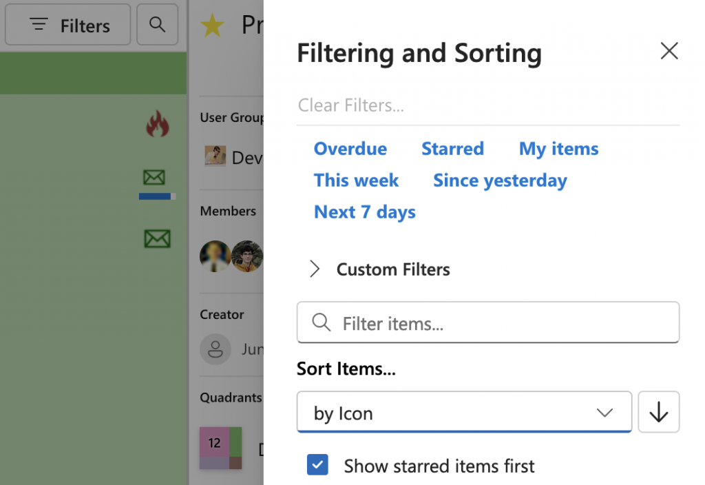 Sorting Priority Matrix items by icon