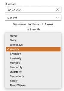 Setting up the recurrence value of a Priority Matrix item