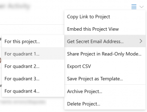 Get the secret inbox addresses for a project