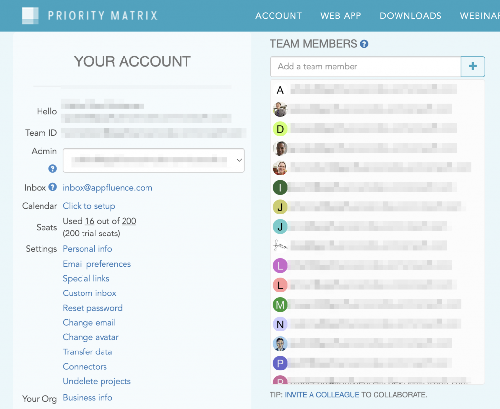 Adding teammates via the Priority Matrix account management page