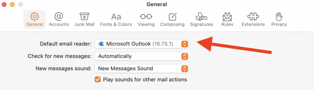 Setting Outlook for Mac as default email composing app