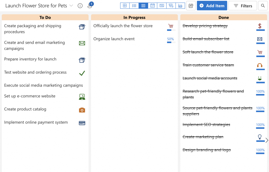 The kanban mode in Priority Matrix