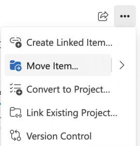Moving a Priority Matrix item to another project, using the menu