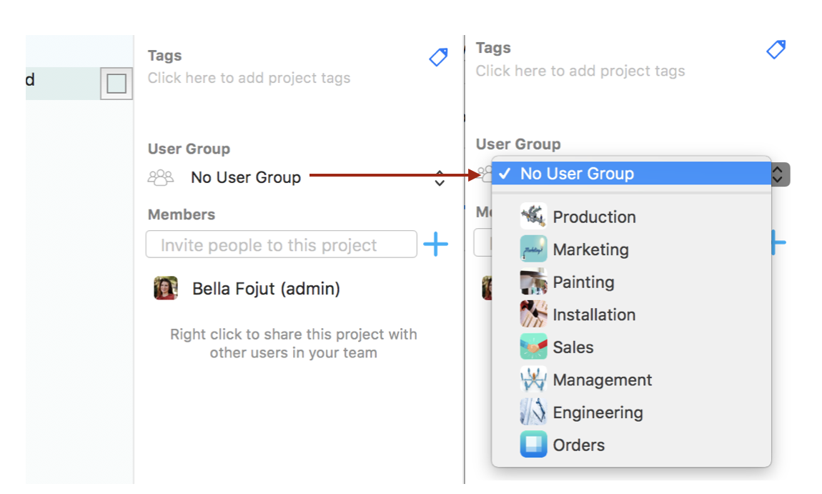Add a user group to projects