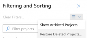 Restoring deleted projects in Priority Matrix