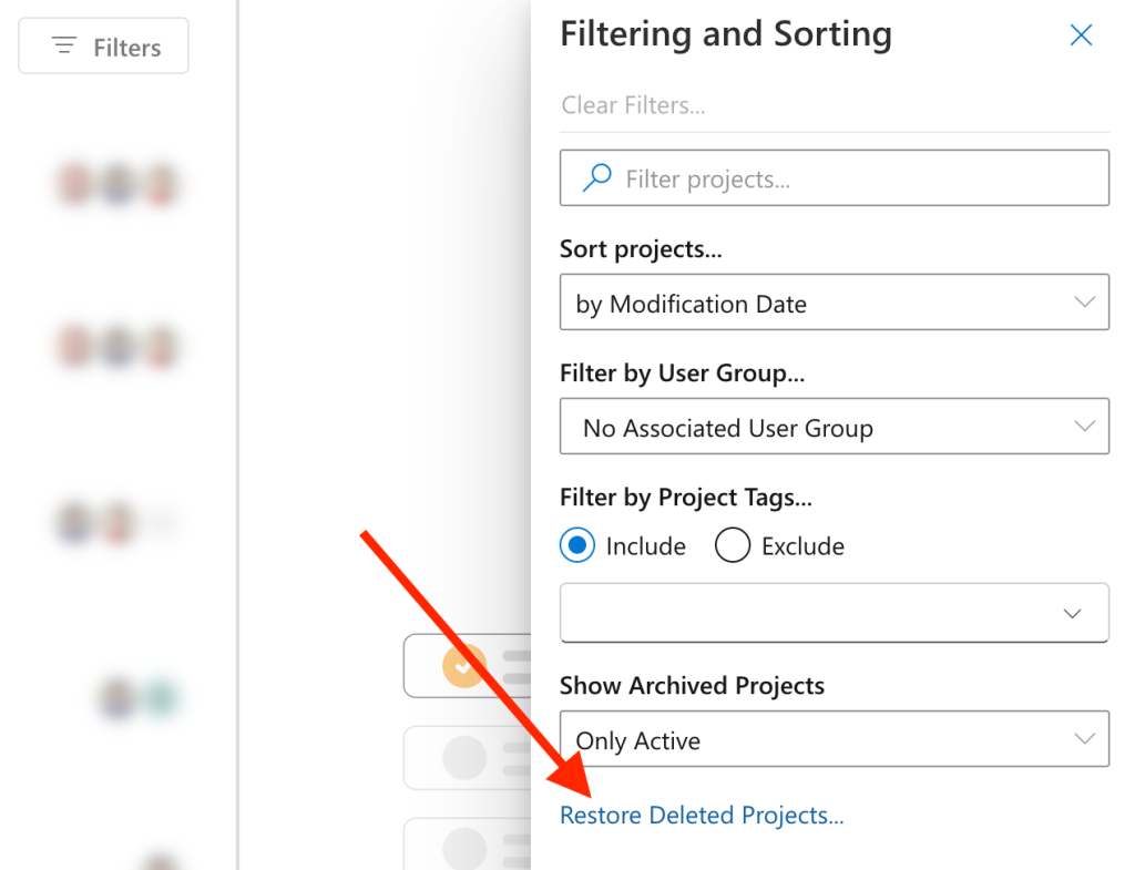 Undeleting projects in Priority Matrix