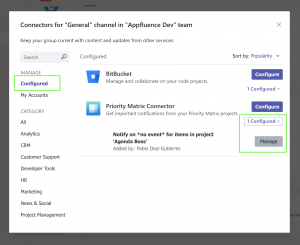 Managing an installed Teams connector