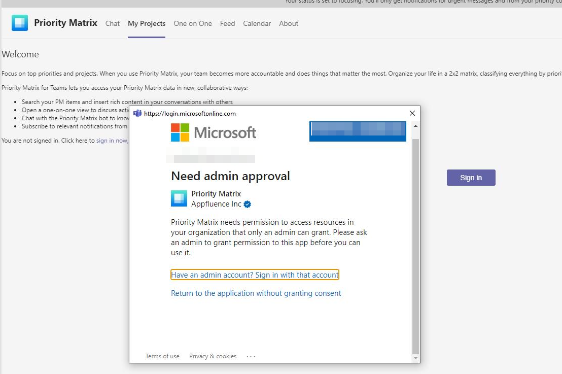 Microsoft Teams says you "Need admin approval" PM Help