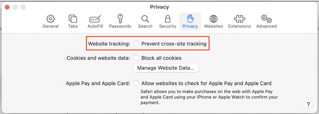 Disable Safari's option to "Prevent cross-site tracking" to be able to sign in to Priority Matrix for Outlook.