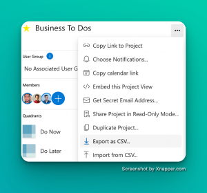 Exporting a Priority Matrix project as a CSV file