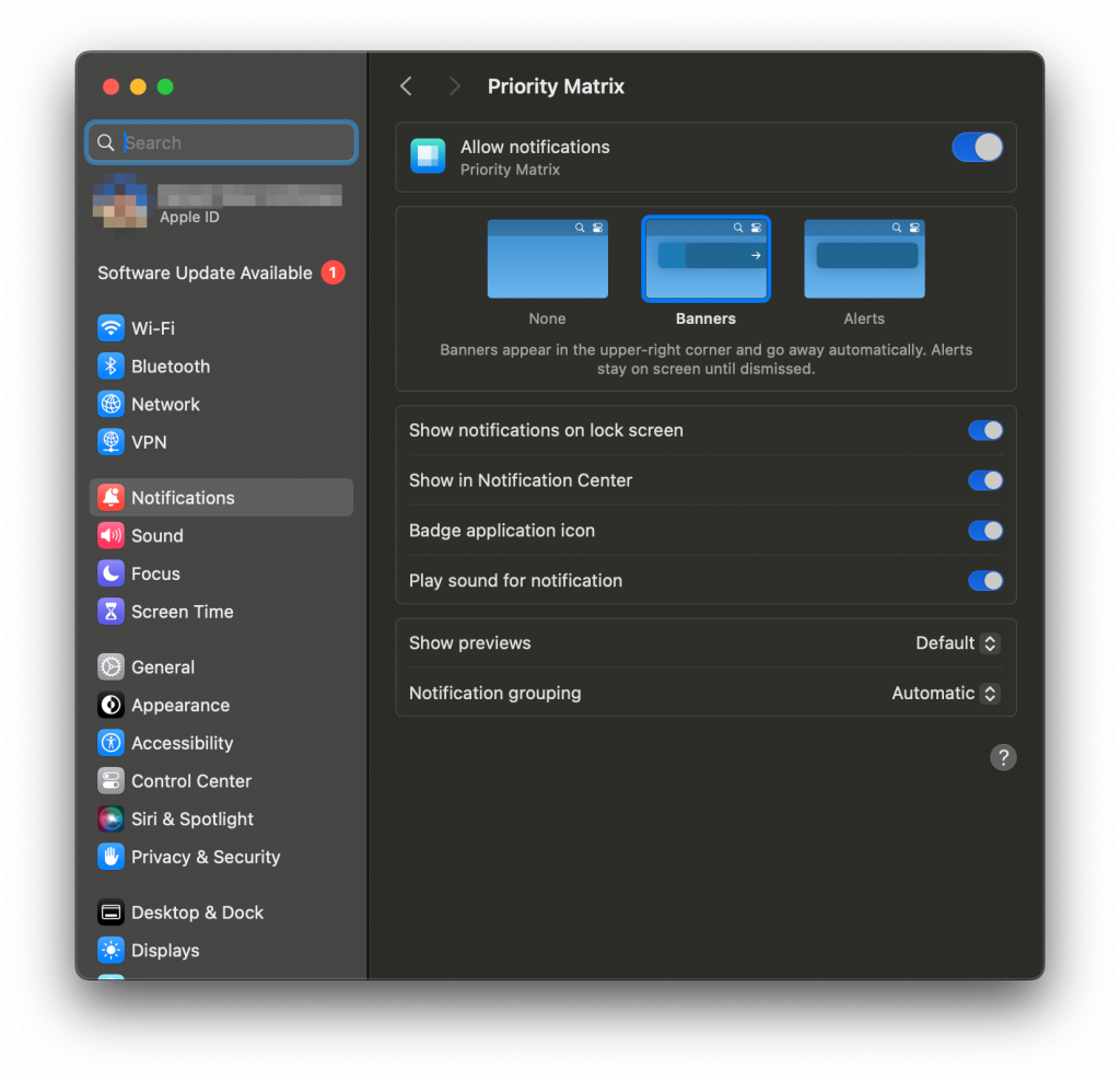 Notifications in Priority Matrix for macOS