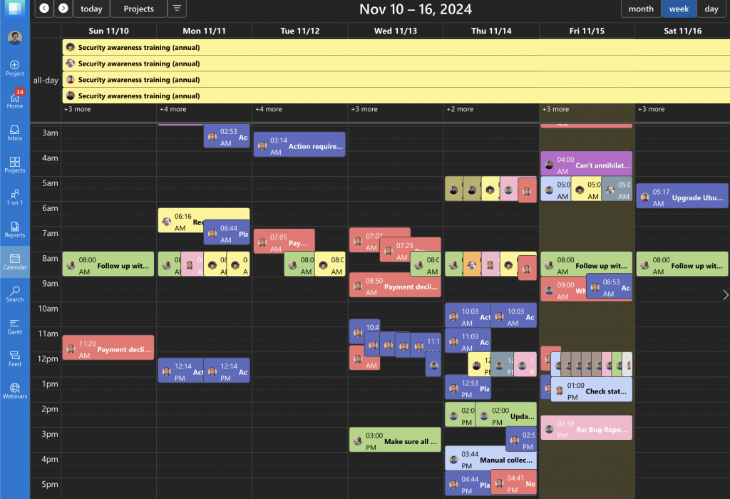 Global Priority Matrix calendar, showing items from all projects at once