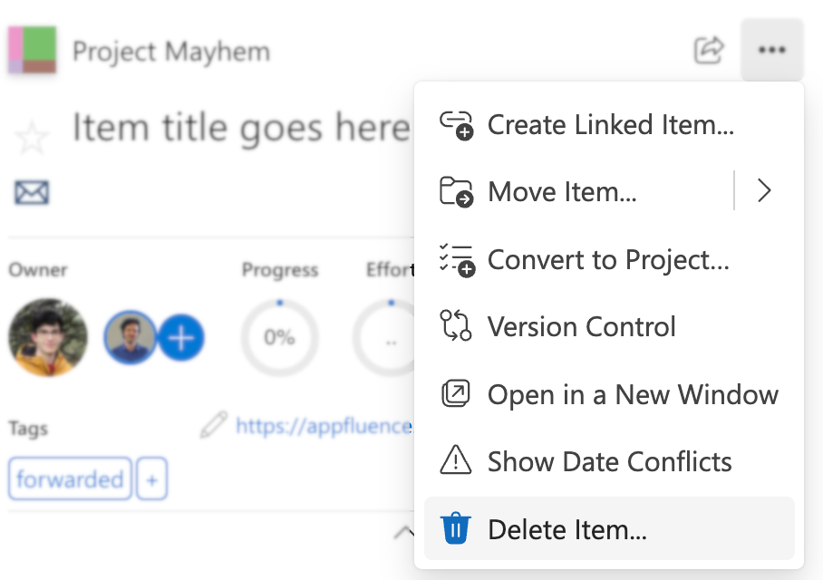 Deleting a Priority Matrix item using the details panel