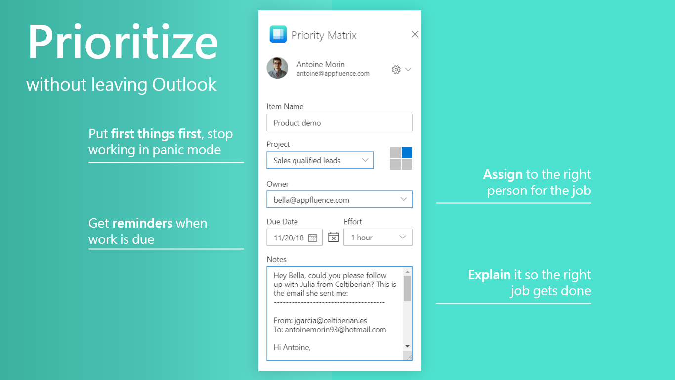 Adding a due date to an Outlook email is easy with Priority Matrix
