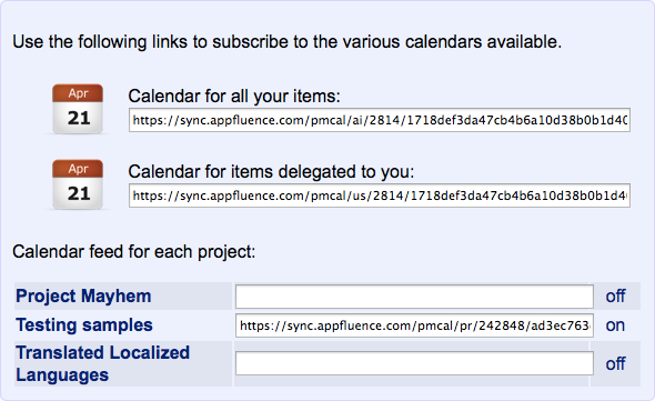 Subscribe to calendars that Priority Matrix publishes for your account