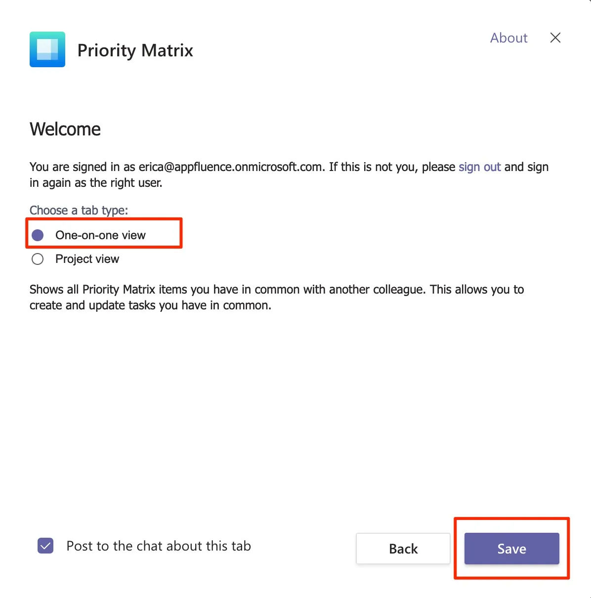 Selecting One-on-one view