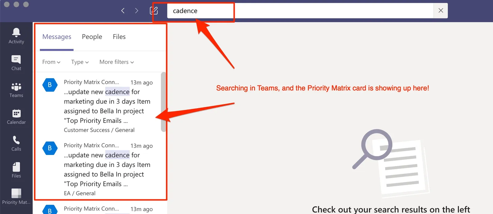 Search for messages from Priority Matrix