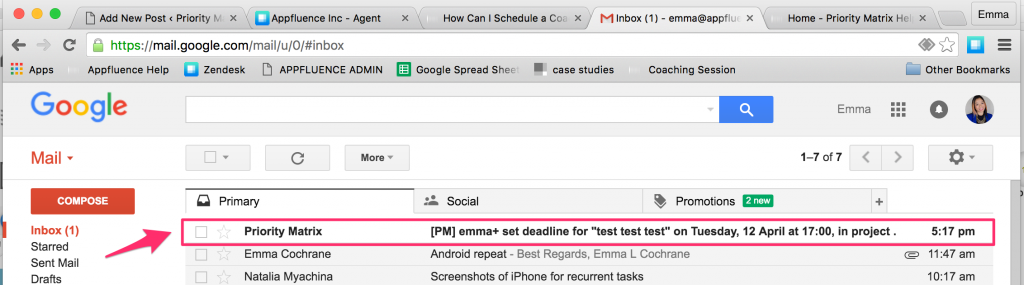 Email notifications from Priority Matrix