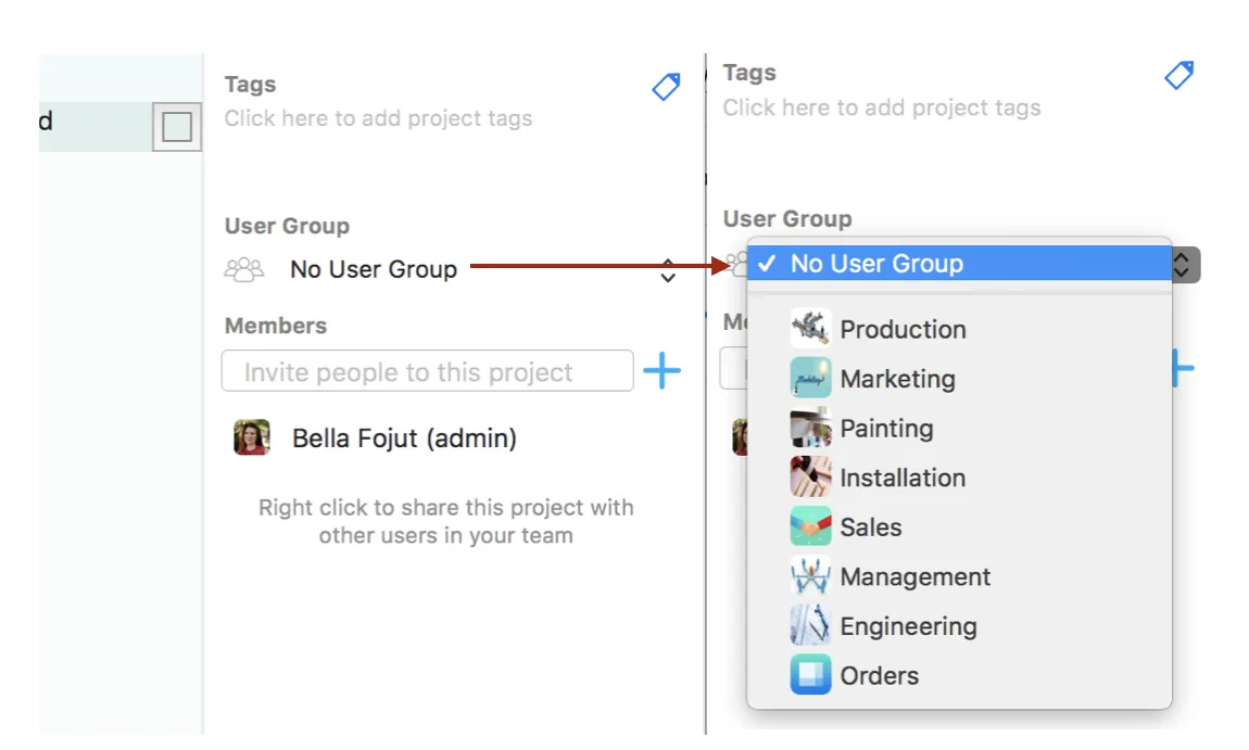 Add a user group to projects