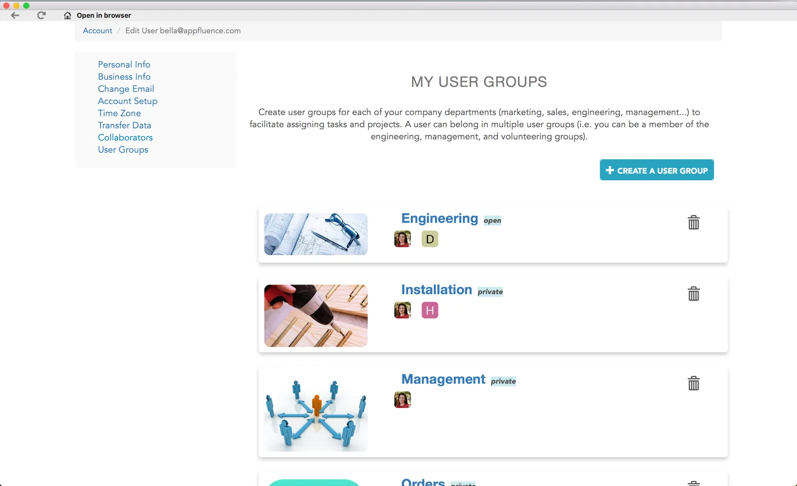 My user groups on Priority Matrix