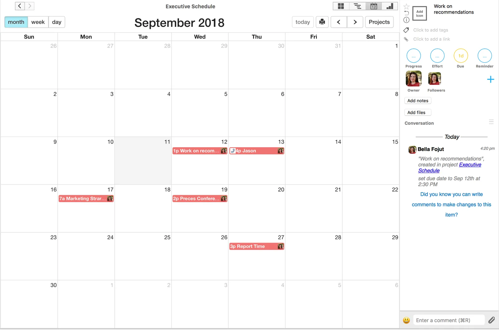 Priority Matrix Calendar view for projects