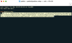 The macOS terminal showing commands to backup and wipe local data