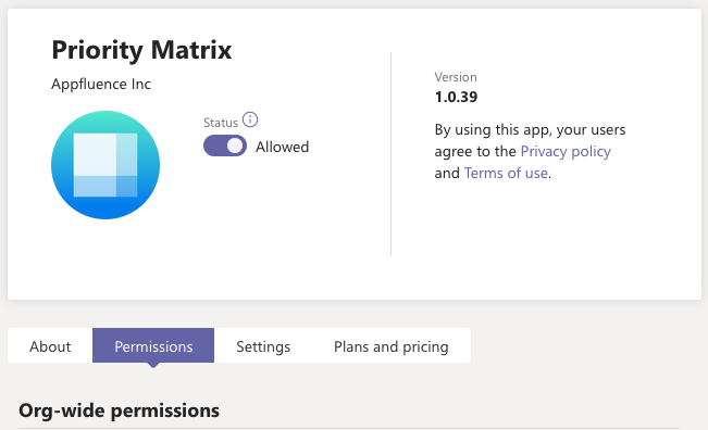 Priority Matrix permissions tab