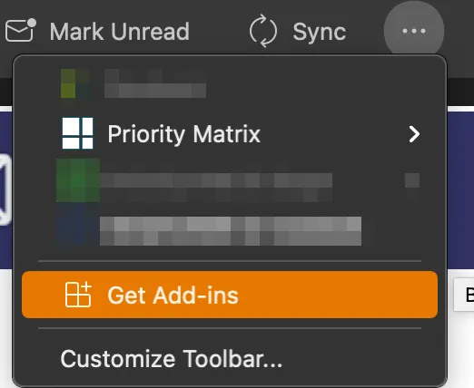 Open menu option "Get Add-ins" in Outlook