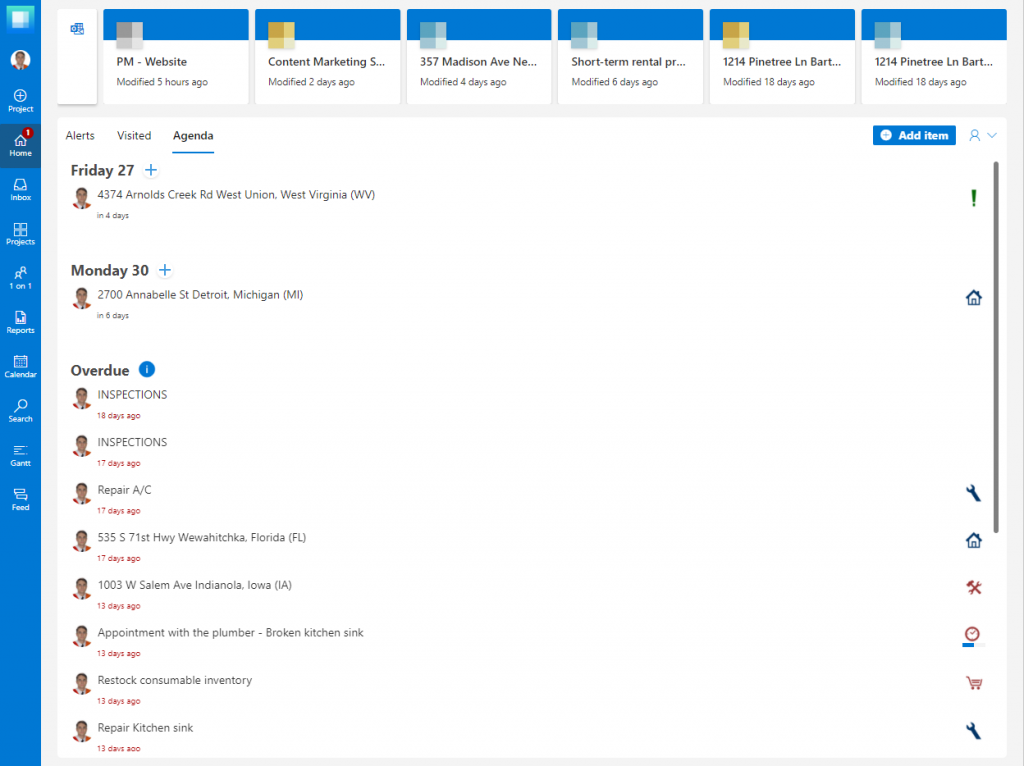 Priority Matrix agenda home view 