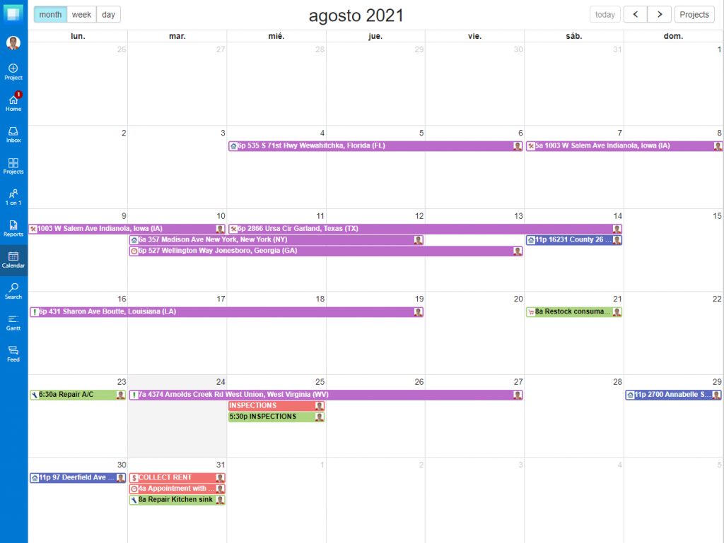 General Calendar on Priority Matrix with property management projects and items