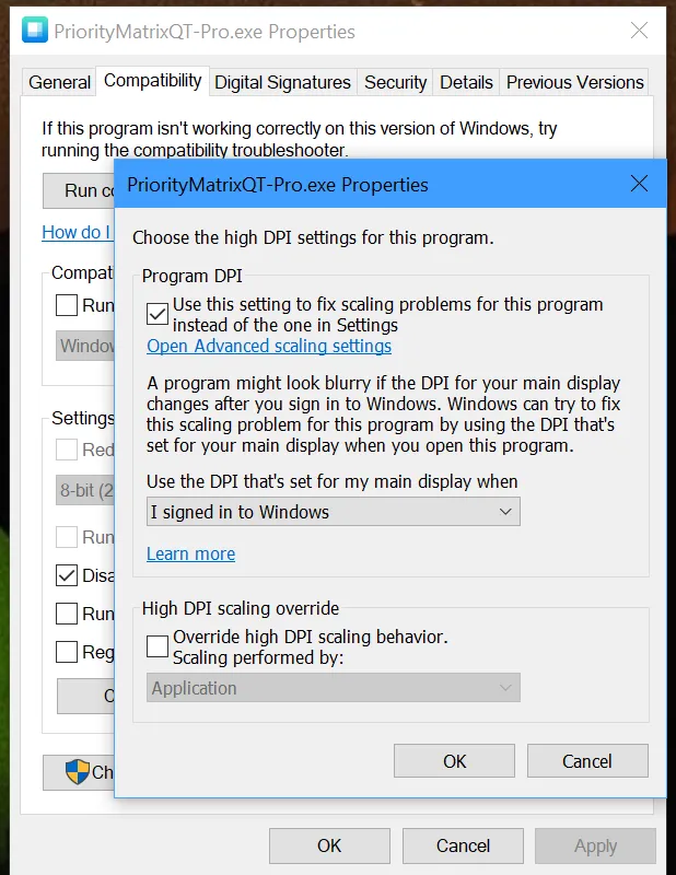 Priority Matrix DPI options