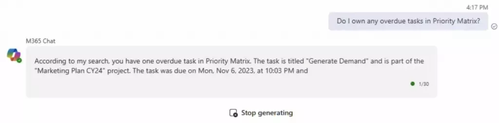 Prompting M365 Copilot for my overdue items